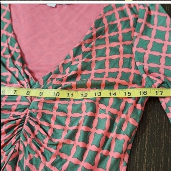Boden Midi Dress Size US 8 L Viscose Pink Green Jersey Knit Ruching Career - Picture 4 of 7